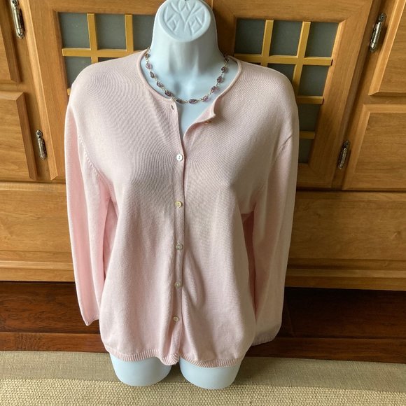 Lands End Pastel Pink Cardigan Sweater 